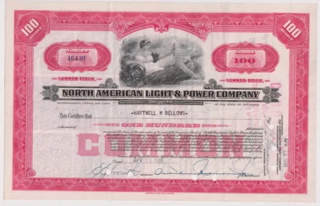 North American Light & Power Company Stock Certificate