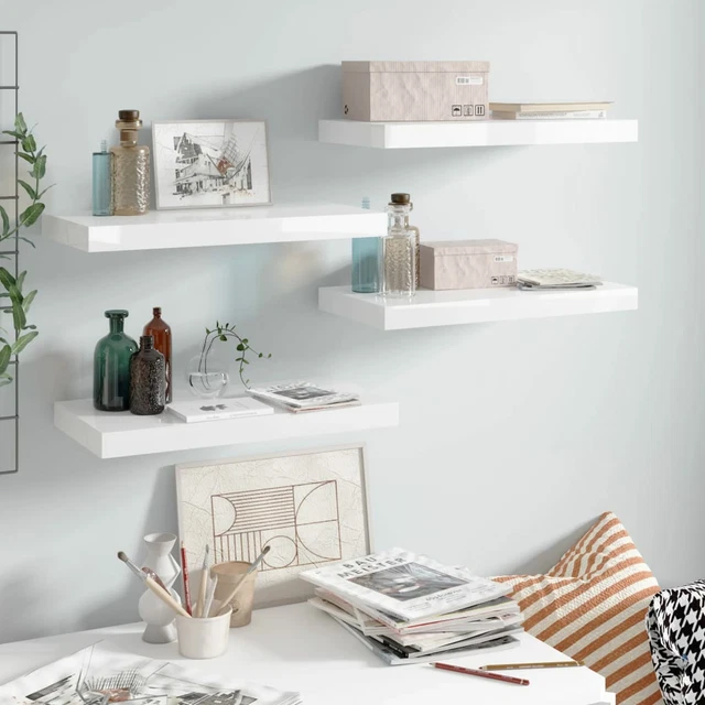 Scaffali a Parete 4 pz Bianco Lucido 50x23x3,8  in MDF E7M3