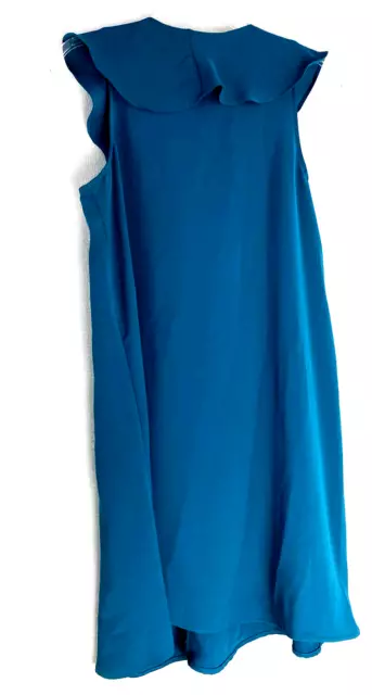 Everly Ruffled Tie Front V Neck Dress Sleeveless Mini Shift Teal Sz: M Polyester 3