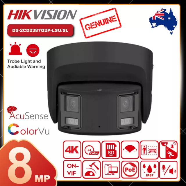 Hikvision Panoramic 4k 8MP 180° Dual Lens ColorVu IP Camera Two way Audio Black