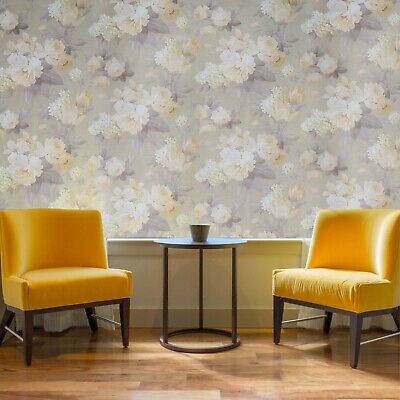 Yellow gray gold metallic flowers floral faux fabric textured Wallpaper rolls 3D