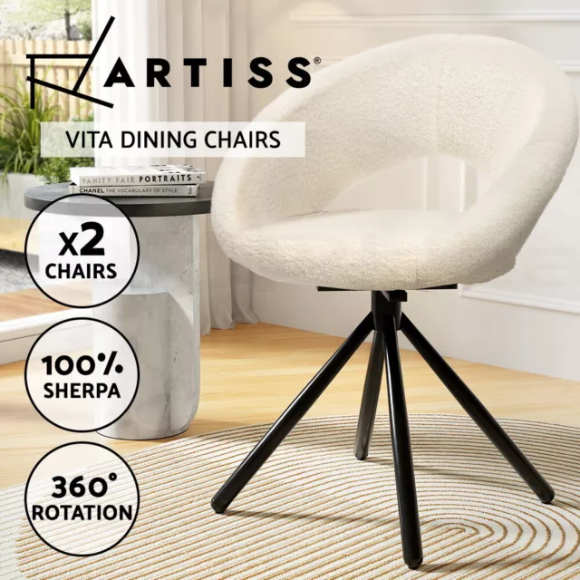 Artiss Dining Chairs Cafe Kitchen Chairs Swivel Base Beige Sherpa Set of 2