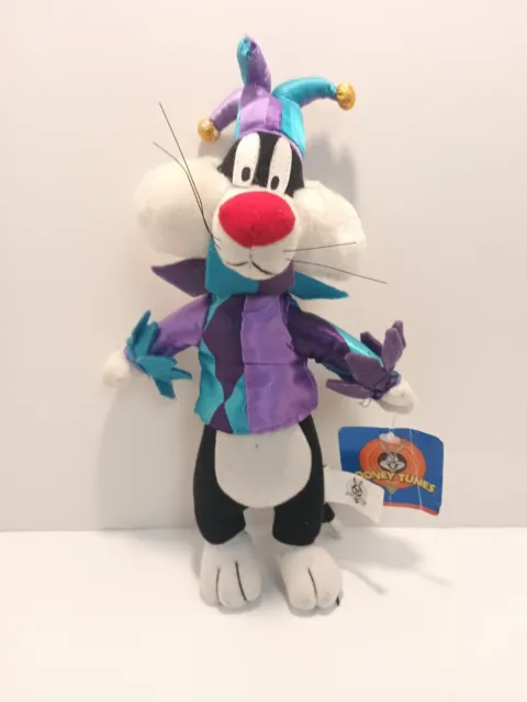 Vtg- 1997 Looney Tunes SYLVESTER the JESTER 12" stuffed plush Warner Bros w/Tag.