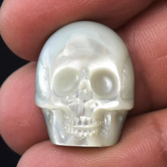Skull Design Cabochon Mother-of-Pearl Shell & Paua Abalone Carving 3.81 g