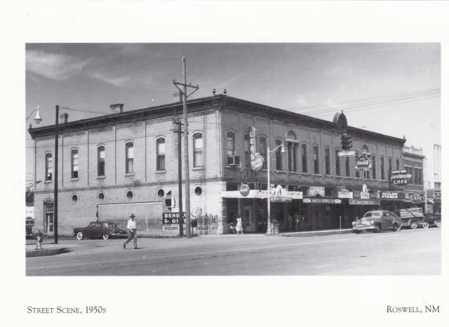 "Street Scene, 1950's" (Main & 1st Street) Roswell, New Mexico {Postcard} {G12}