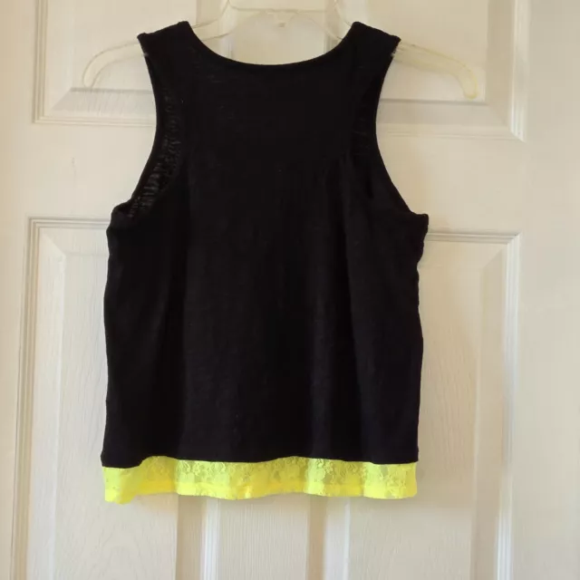 Justice Girls Be Happy Yellow Lace Hem Black Tank Top Sz 14 2