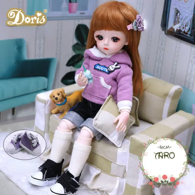 Full Set 30cm BJD Doll 1/6 Ball Jointed Girl Doll Long Hair Wig Outfit Shoes