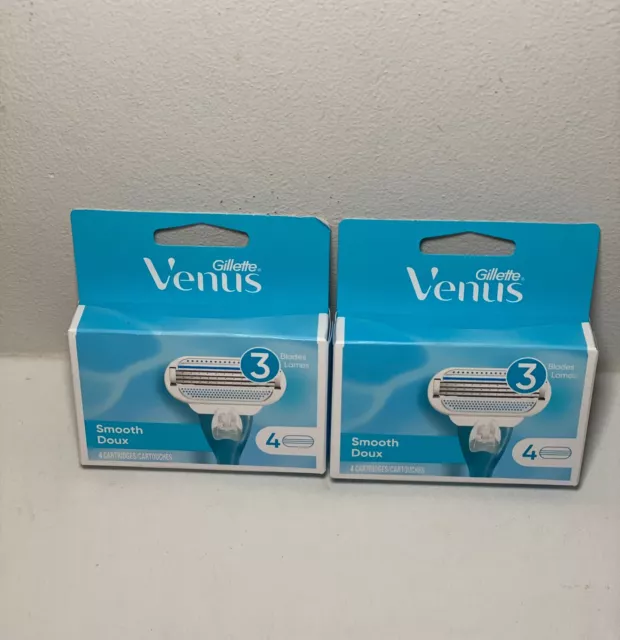 Gillette Venus Smooth Doux 3 Razor Blade Refills 2PACK x 4 Cartridges