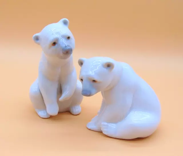 Vintage Set of Lladro Porcelain White Sitting Polar Bears Figurines 4th Mark EC