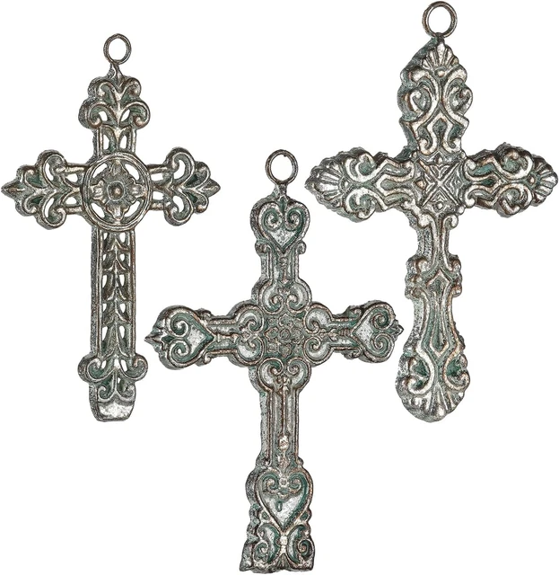 3 Pcs Decorative Wall Crosses, Cast Iron Cross Wall Decor, Antique Hanging Cros 2