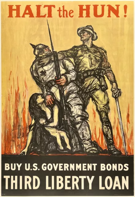 Original Vintage Plakat Halt Die Hun Propaganda War WWI USA Liberty Loan Leinen