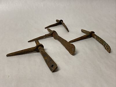 LOT OF 4 ANTIQUE FORGED WROUGHT IRON SHUTTER DOGS SPIKES STAYS Lot #10 2