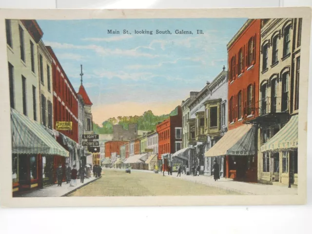 VTG Postcard Main Street Looking South Galena Il Illinois Downtown Scene 1900's