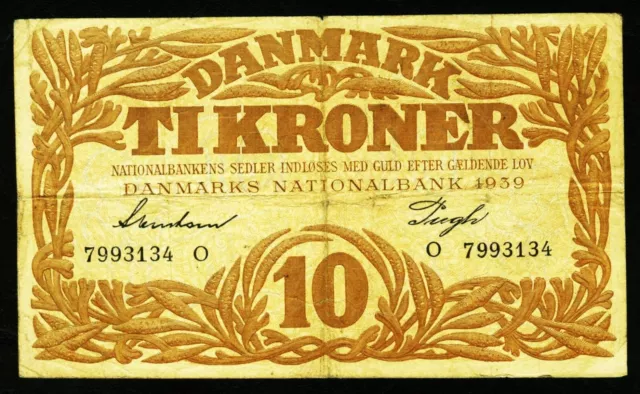 DÄNEMARK. 10 Kroner 1939. P. 31f. Serie "0". Svendsen & Friis.