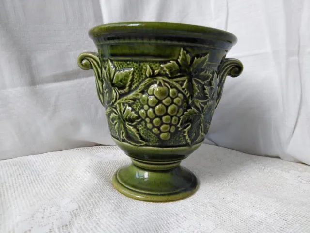 Vintage Holkham Pottery Grape Design Green Ceramic Planter Vase 6.5 in Height