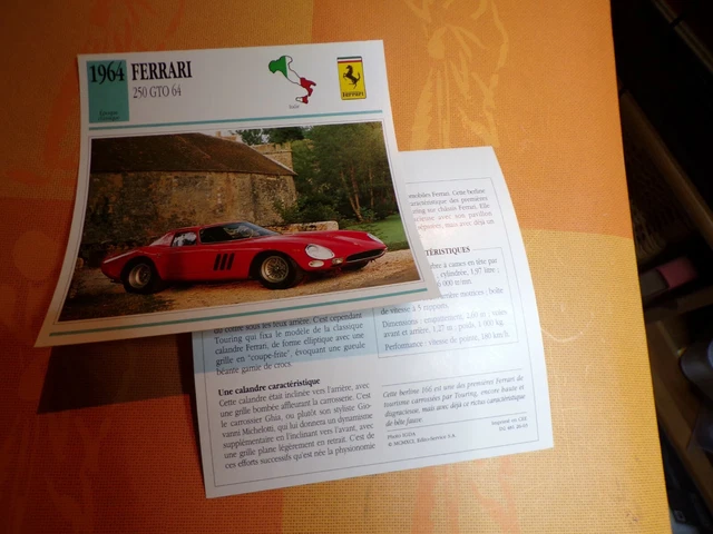 FICHE CARD carte  voiture italie ferrari 250 gto 64