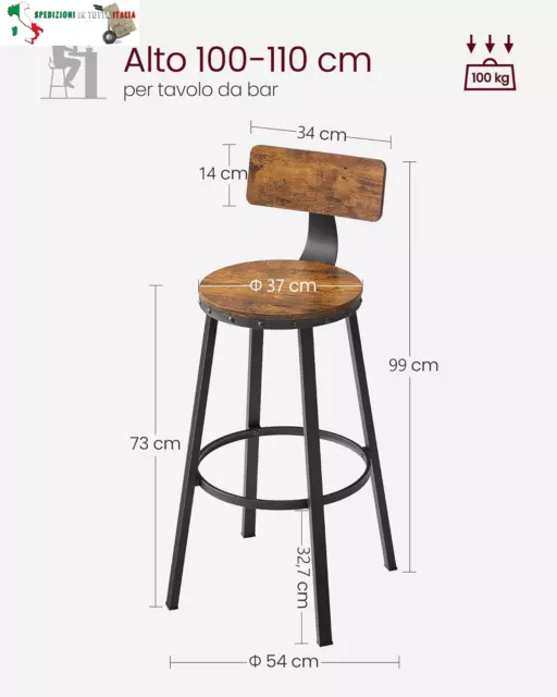 Set di 2 Sgabelli da Bar, Sedie da Cucina, con Schienale, Struttura in Acciaio, 3