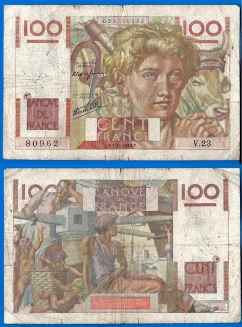 France 100 Francs 1945 7 November Serie V Paysan Europe Frcs Frcs Free Ship Wrld