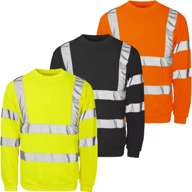 Hi Viz Sweatshirt Vis Visibility Crew Neck Fleece Reflective Jumper Work Tops