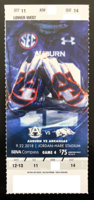 2018 Auburn Tigers Football Collectible Ticket Stub - Choose Any Home Game