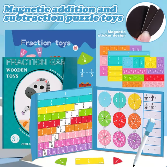 Children Magnetic Fraction Learning Math Toys Wooden Fraction Book Set Parish