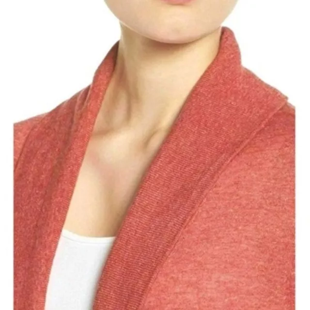 Eileen Fisher Fine Tencel Wool Alpaca Open Front Cardigan in Red - Large 2
