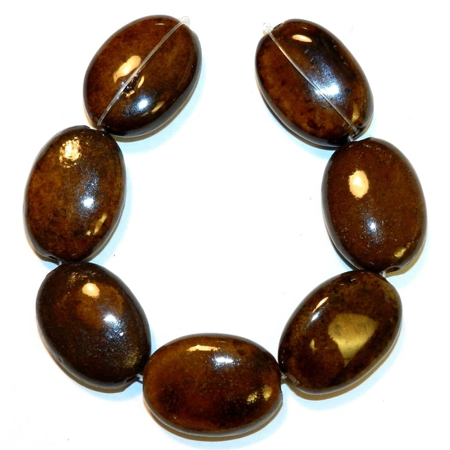 CPC251 Dark Brown Multi-Tone Large 31mm Flat Puffed Oval Porcelain Beads 8"