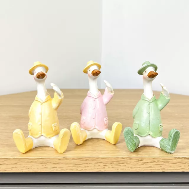 Vintage Duck Ornaments Figurines Set of 3 In Boots Bird Animal Home Decor Statue