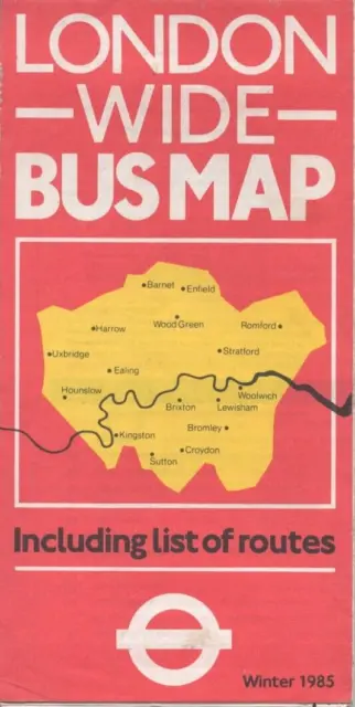 London Transport - London Wide Bus Map - Including List Of Routes - Winter 1985