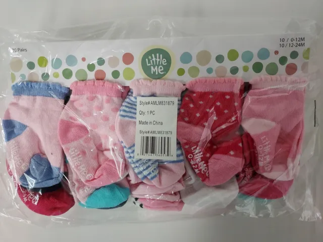 Little Me 20-Pack Newborn Baby Infant & Toddler Girls Socks, 0-12M / 12-24M, NEW