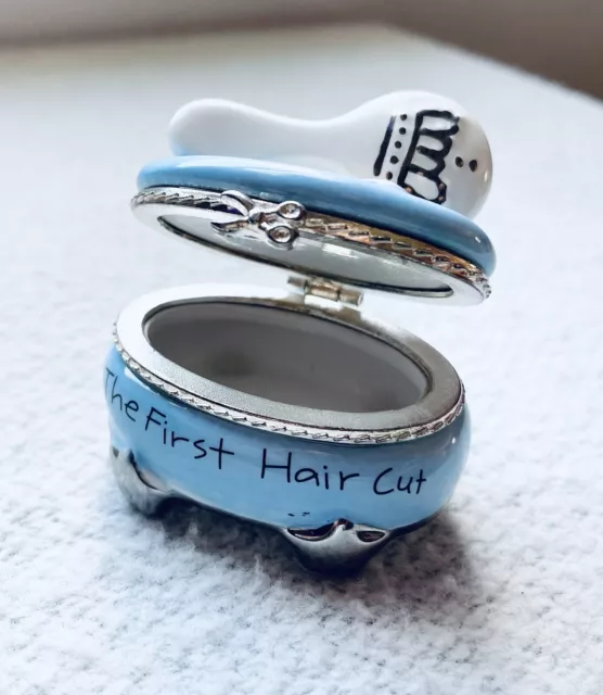 First Haircut Trinket Box Mud Pie Blue Silver Tone Baby Boy