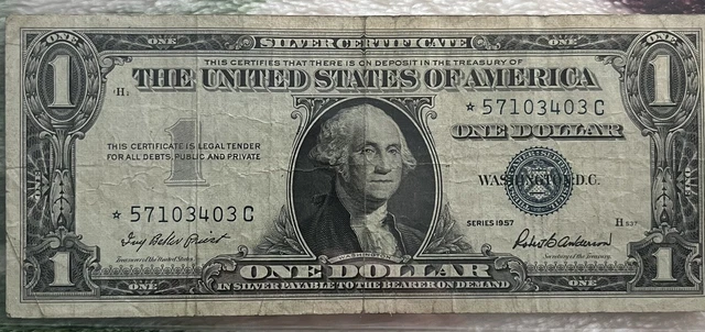 1957 One Dollar Star Note Well Circulated Silver Certificate Note - $1 Bill
