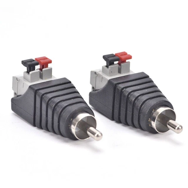 2pcs Speaker Wire A/V Cable to Audio Male RCA Adapter Connector Jack Press A