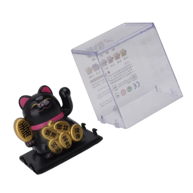 (Black)Lucky Cat 2 Inch Solar Powered Lucky Cat Small Vivid For Home For Office