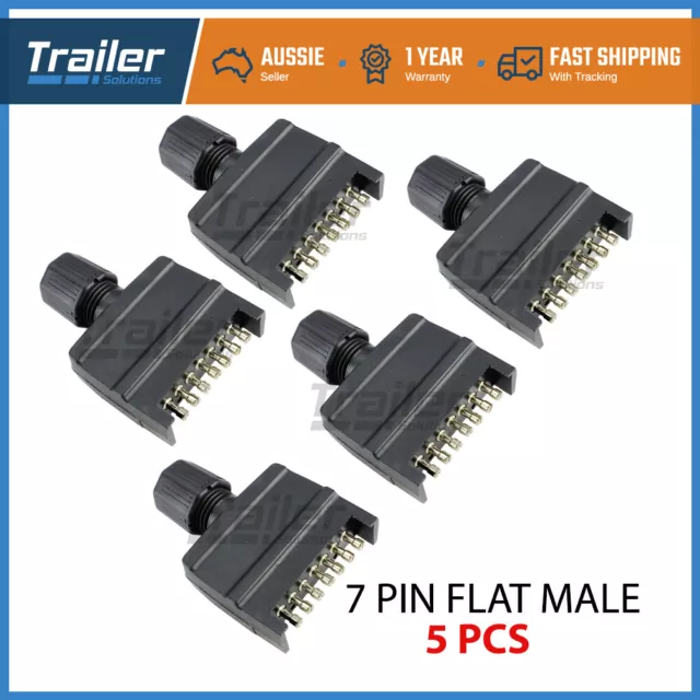 5x Trailer Plug 7 Pin Flat Male Adaptor Caravan Boat Car Connector Part Adapter