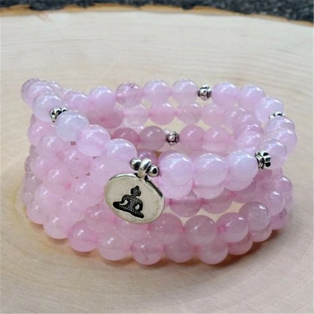 6MM Rose Quartz Bracelet 108 Beads Buddha Pendant Yoga Bless Mala Reiki Buddhism