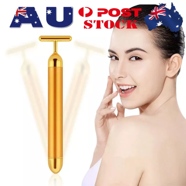 24K Gold Beauty Bar Electric Roller Vibration Eye Face Massager Device Skin Care