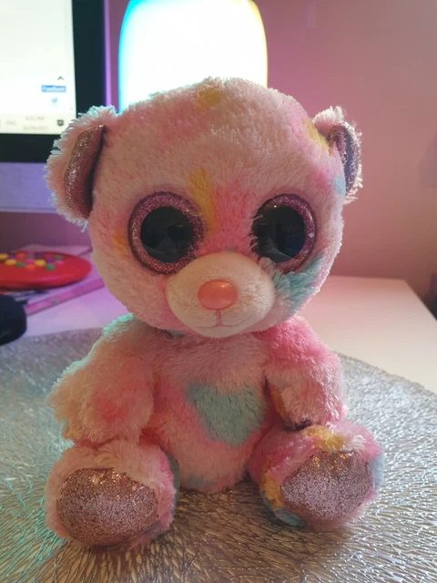 TY BEANIE BOO Franky the Tie Dyed Bear 16cm Glitter Hard To