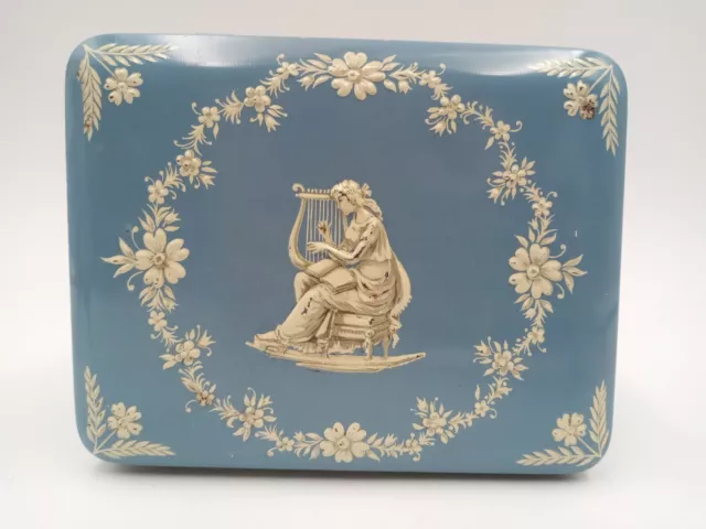 VINTAGE Blue & White Tin Box Victorian  Wedgwood Style Made in Holland Art Décor