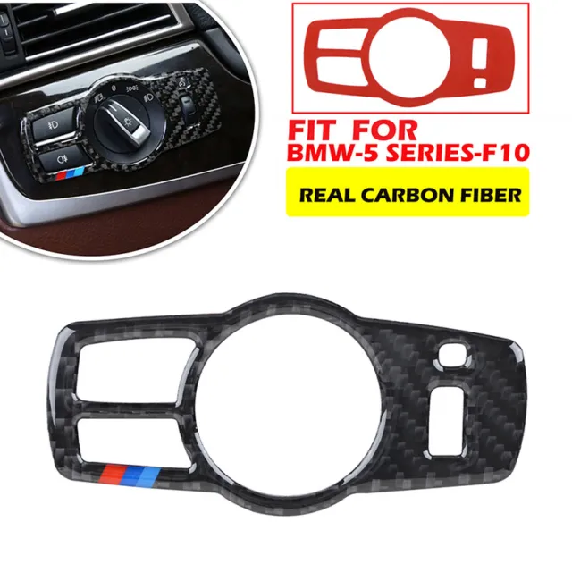 Real Carbon Fiber Headlight Switch Panel Cover Trim For BMW 5Series F10 2011-17