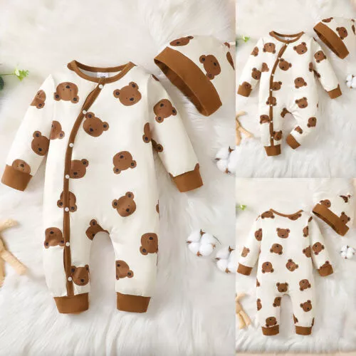 Newborn Baby Boy Girl Bear Cute Romper Tops Pants Jumpsuits Clothes Outfits Set