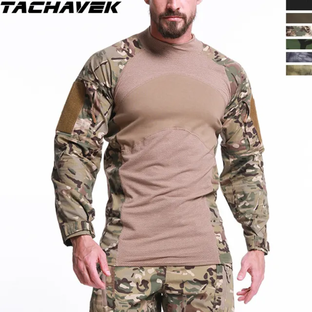 Men's Long Sleeve Combat T-Shirt Army Military Tactical Shirts Outdoor Casual
