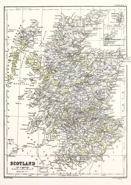 Vintage Map of Scotland Wall Art Poster Print Picture A3 A4