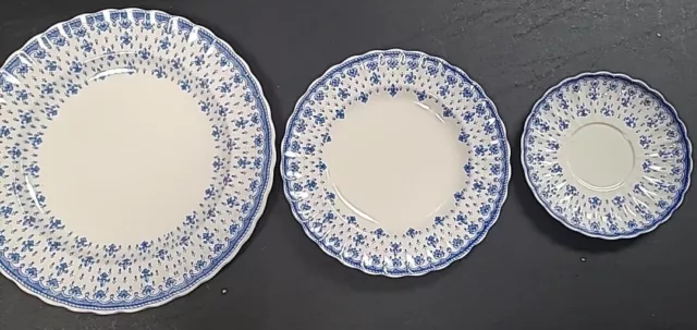 Copeland Spode Fleur De Lis Blue 10" Dinner Plate 8" Salad 6" Saucer Set China
