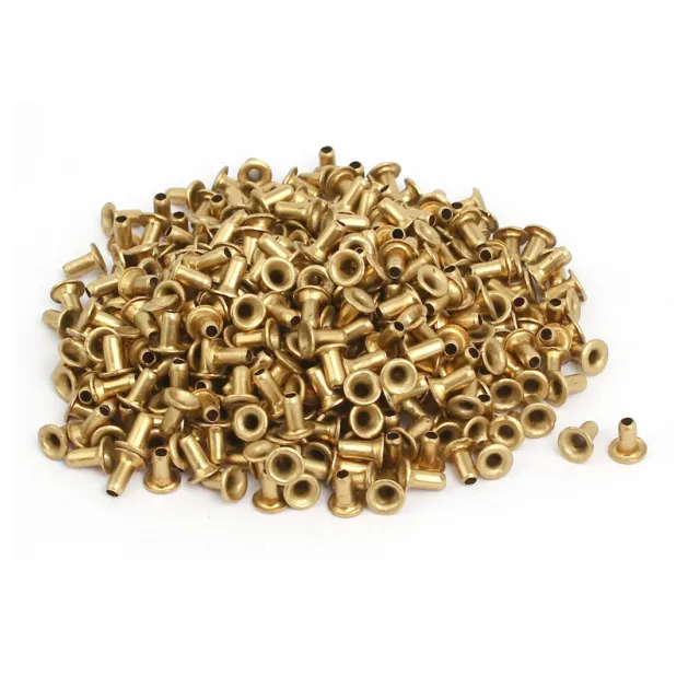 500 piezas Ojales remaches de oro M2x4mm latón tono plateado de metal hueco