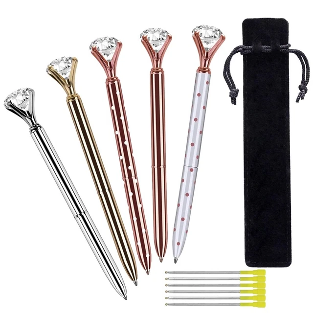5 Pièces Stylo Bille Gros Diamant Cristal,Fournitures de Bureau Stylo À Bille B5