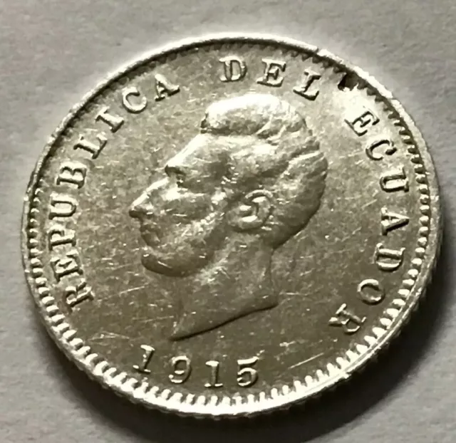 1915 Ecuador 1/2 Decimo De Sucre Silver