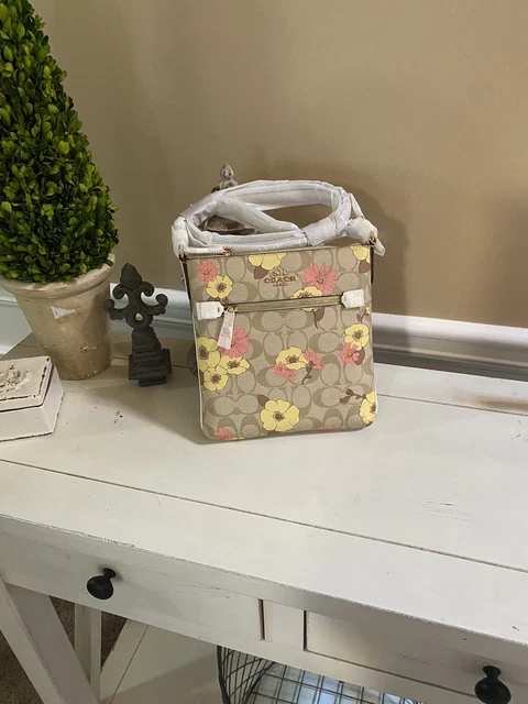 Nwt Coach Rowan Mini File Bag Signature Canvas Floral Cluster Print Purse