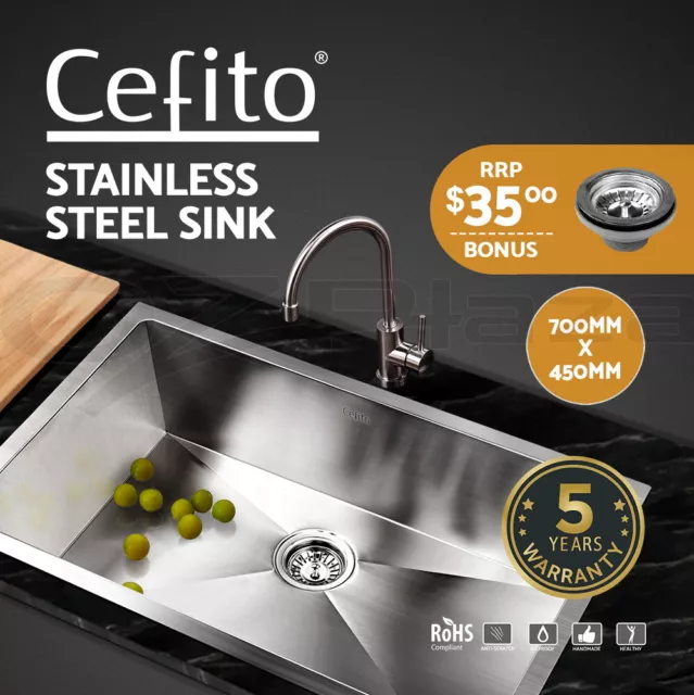 Cefito Kitchen Sink Basin Stainless Steel Under/Top/Flush Mount Bowl 700X450MM