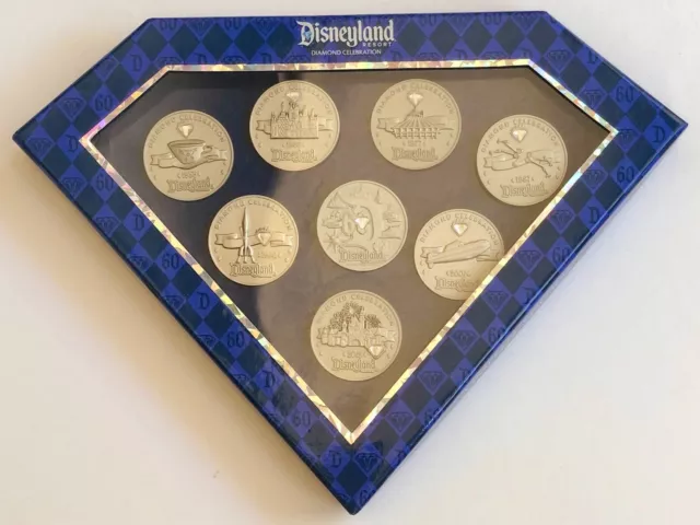 Disneyland 60th Anniversary Coin Pin Box Set LE 1000 7 Pins Castle Submarines